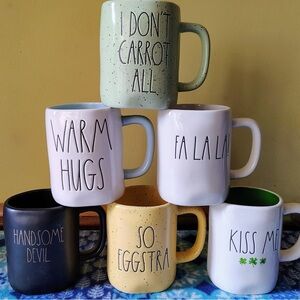 Rae Dunn Ceramic Mug Set - Black, White, Green, Yellow